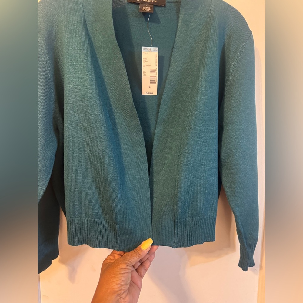 89th & Madison Teal Open Front Sweater